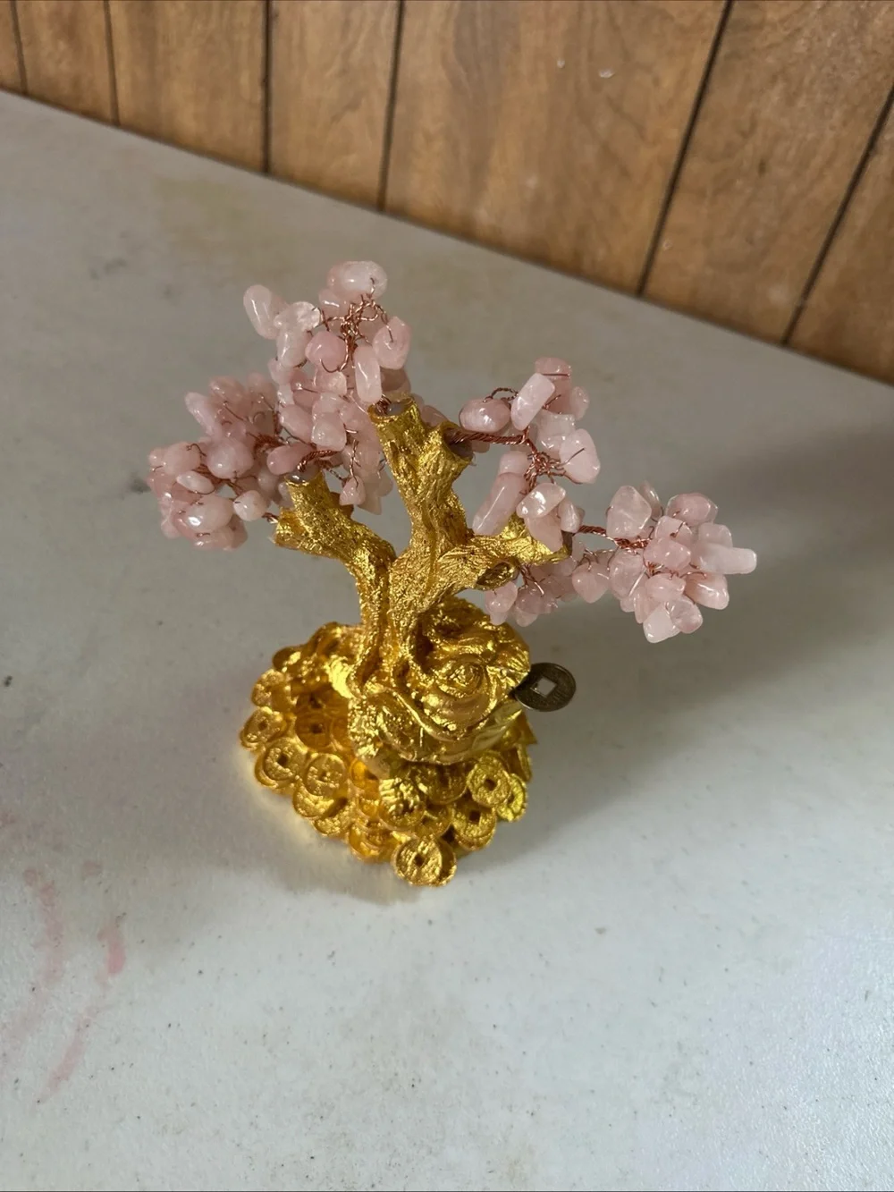 Gold & Pink Gemstone Lucky Money Tree - Home Accent